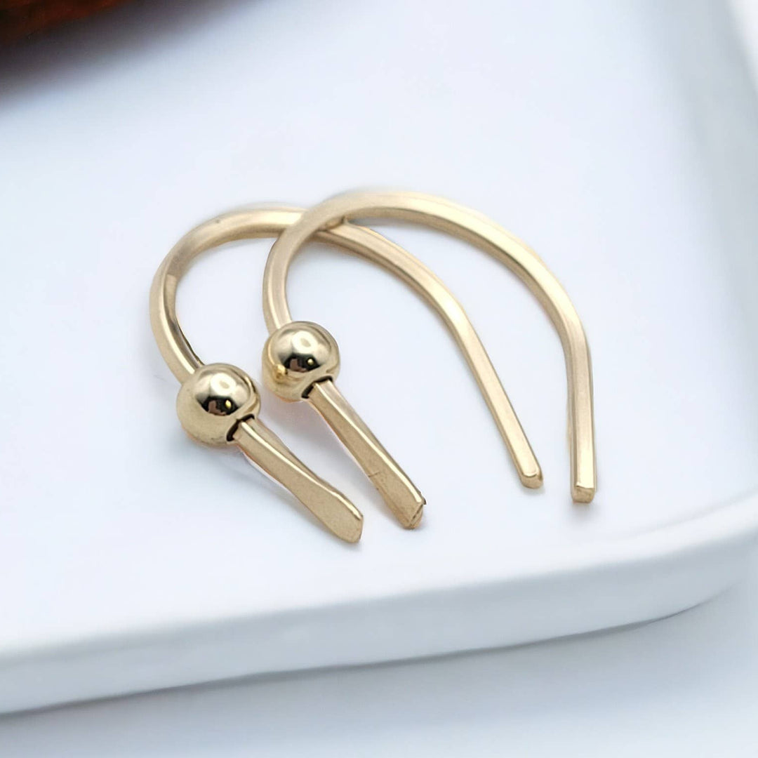 Tiny Gold Hugger Earrings with Gold Bead