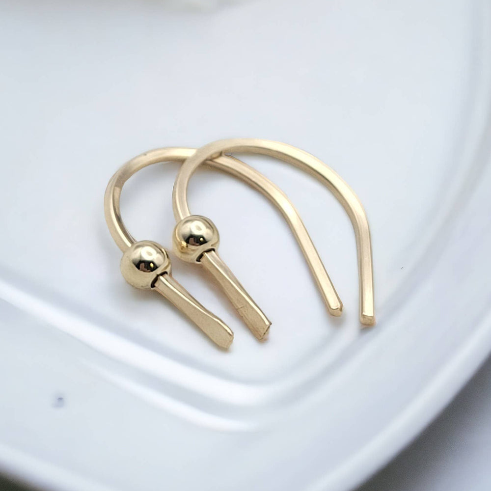 Tiny Gold Hugger Earrings with Gold Bead