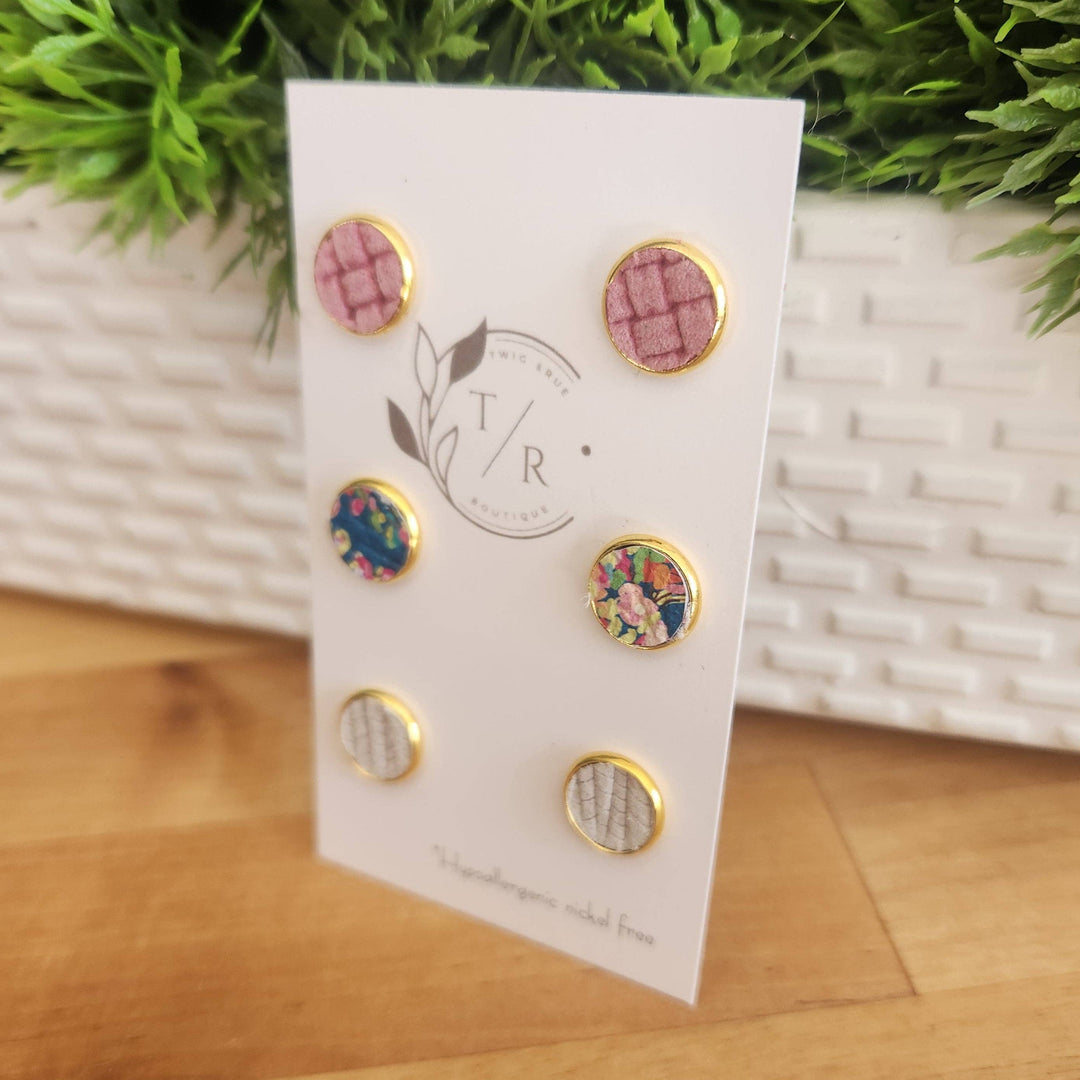 Triple Leather Button Sets Pink maui