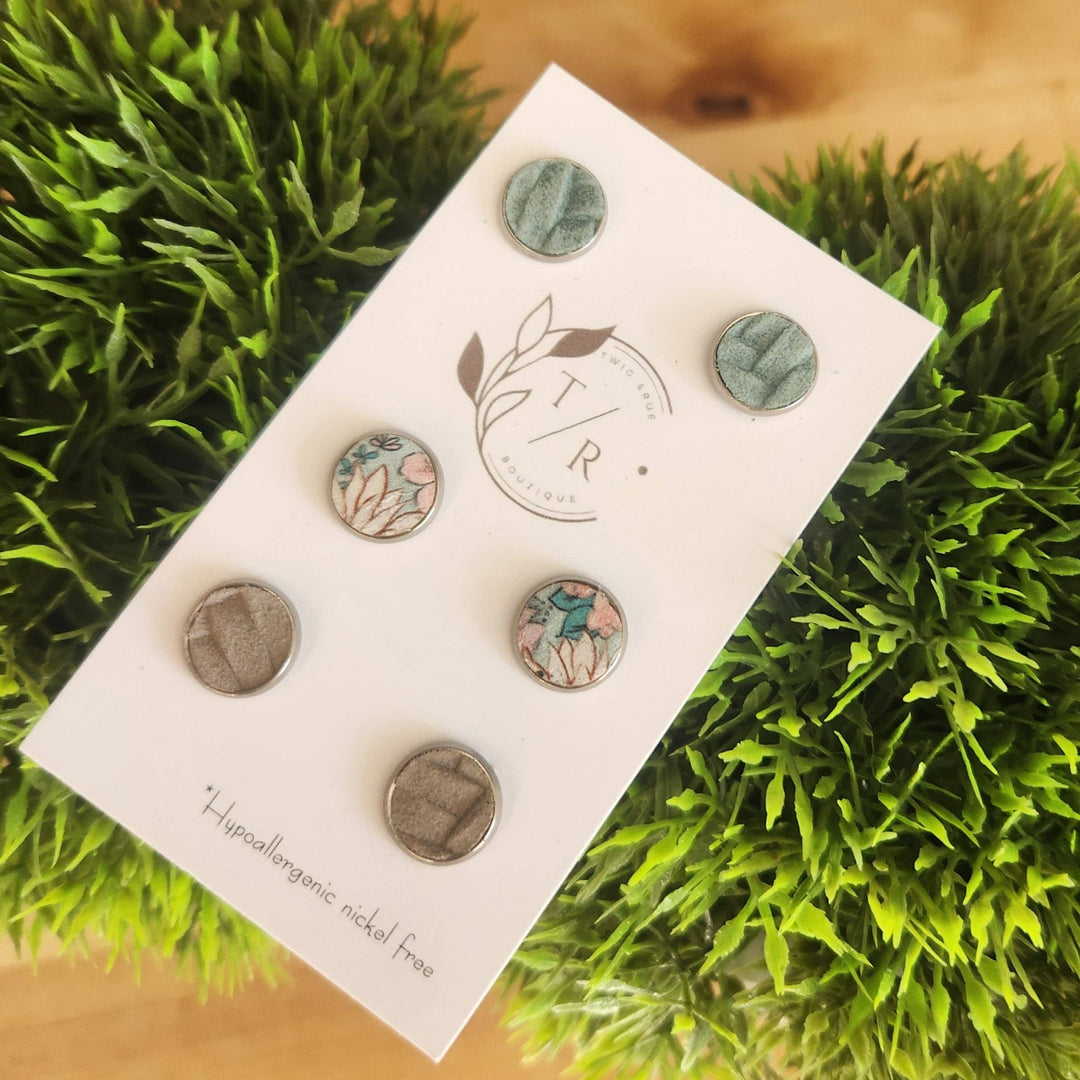 Triple Leather Button Sets mint gray boho