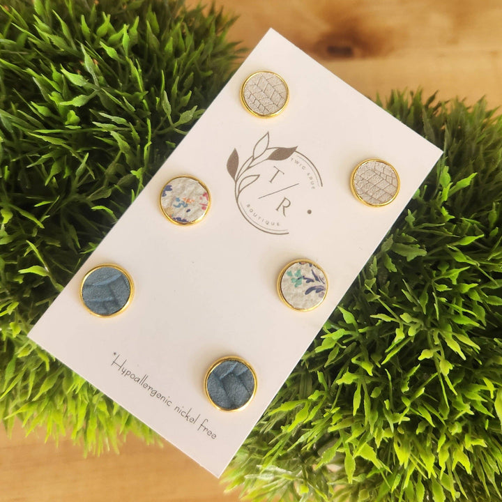 Triple Leather Button Sets white black bluebell