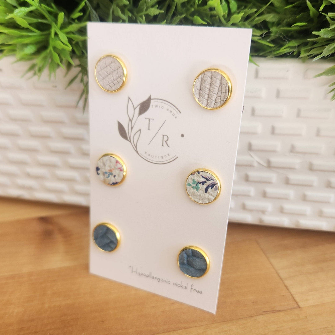 Triple Leather Button Sets white cream floral