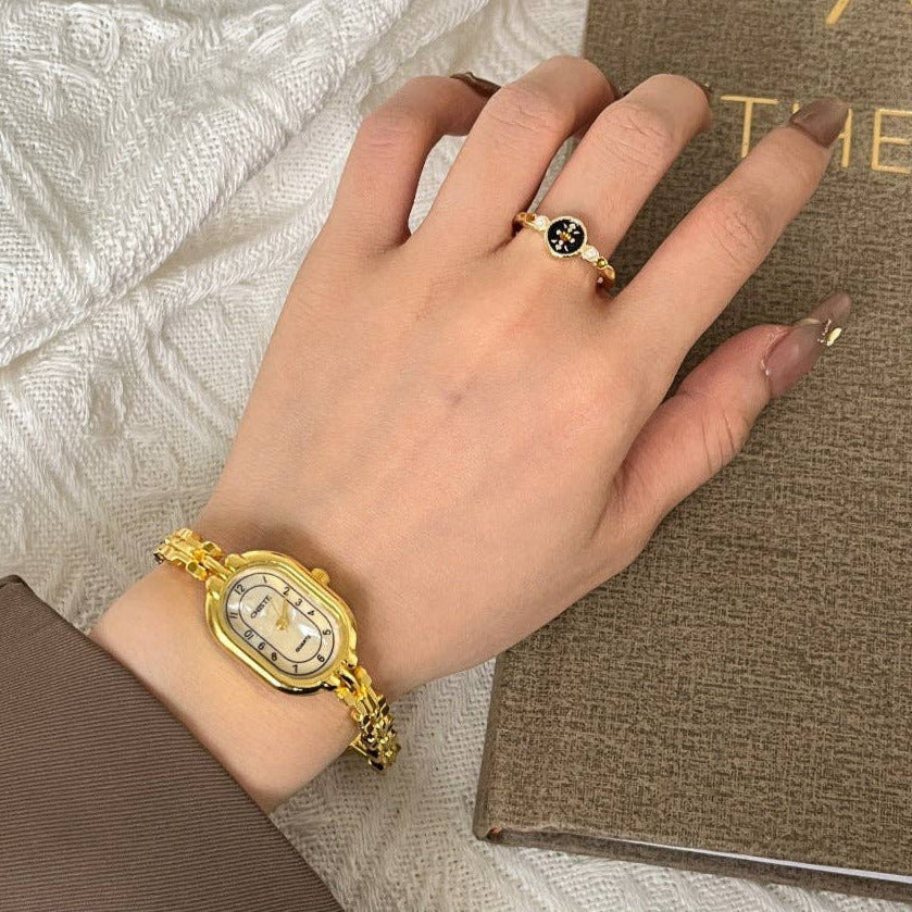 Vintage Gold Oval Bracelet Quartz Watch