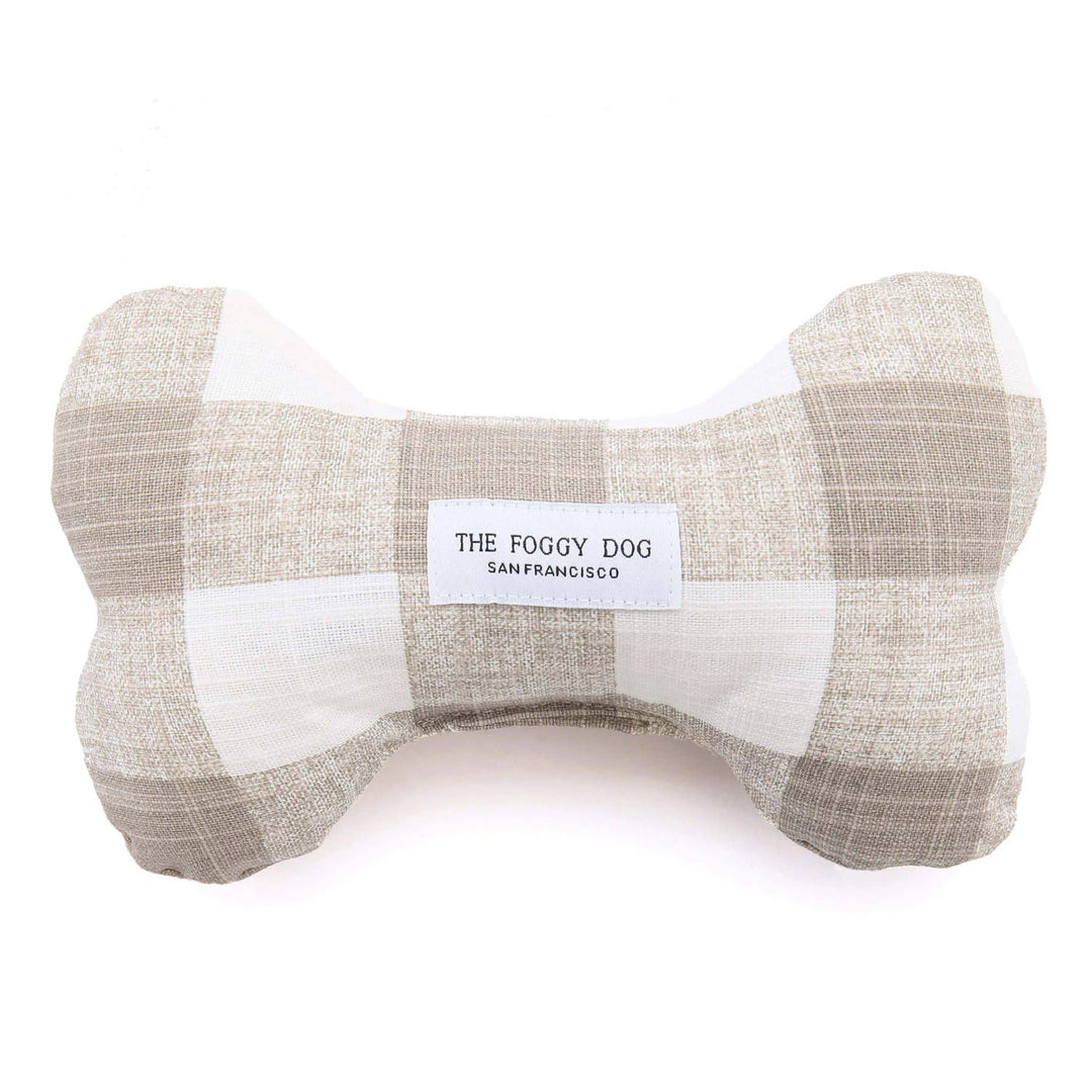 Warm Stone Gingham Dog Bone Squeaky Toy