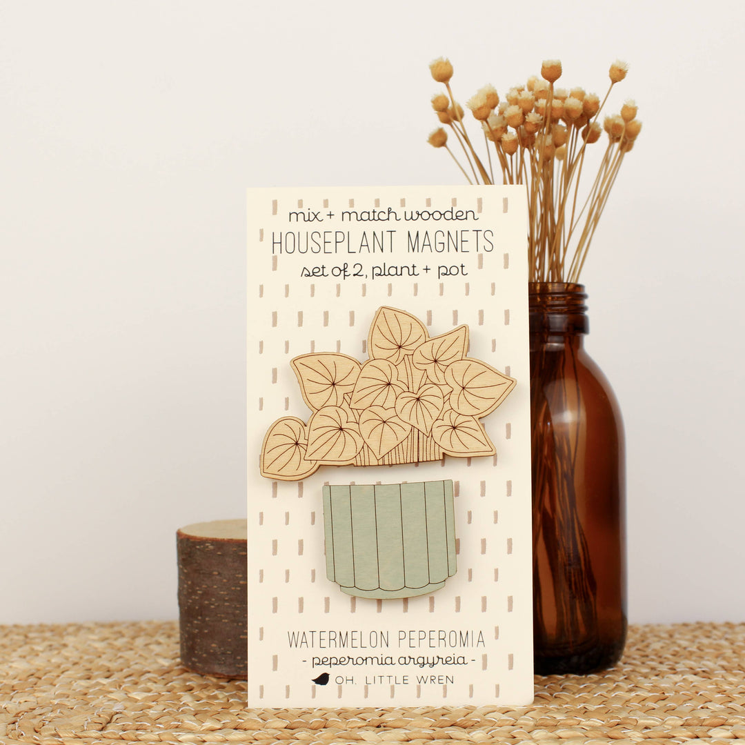 Watermelon Peperomia Wood House Plant Magnets Plant Lover Gift