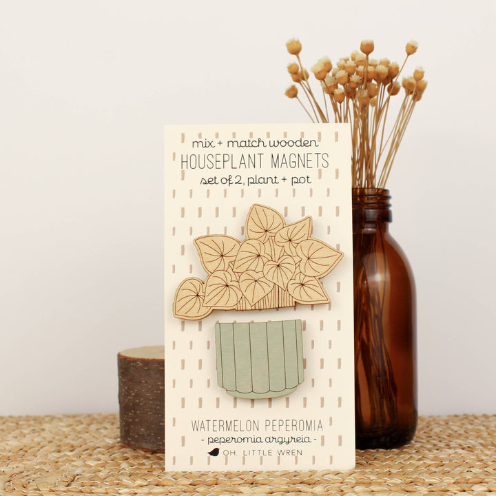 Watermelon Peperomia Wood House Plant Magnets Plant Lover Gift