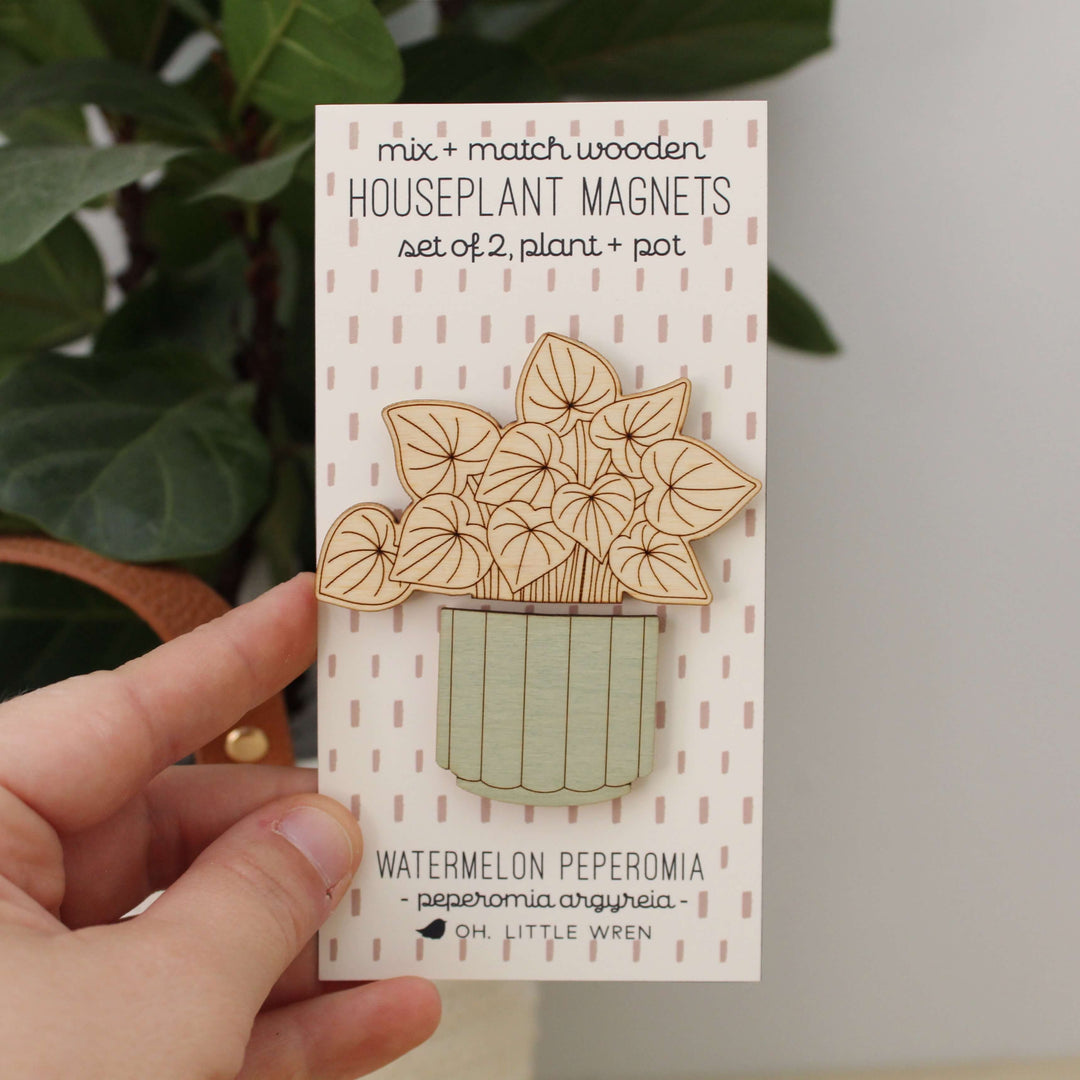 Watermelon Peperomia Wood House Plant Magnets Plant Lover Gift
