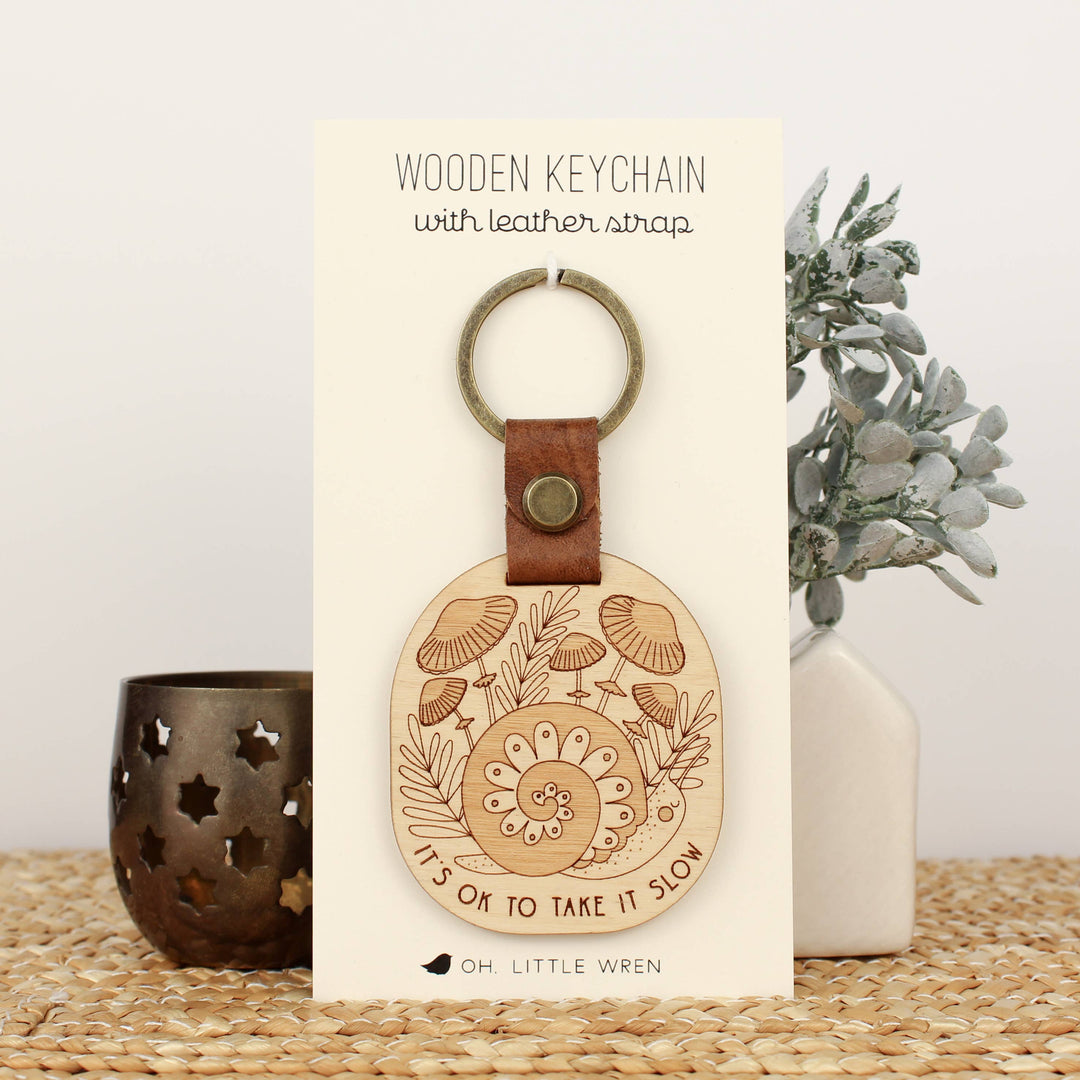 Wood Keychain Forest Snail Nature Lover Gift