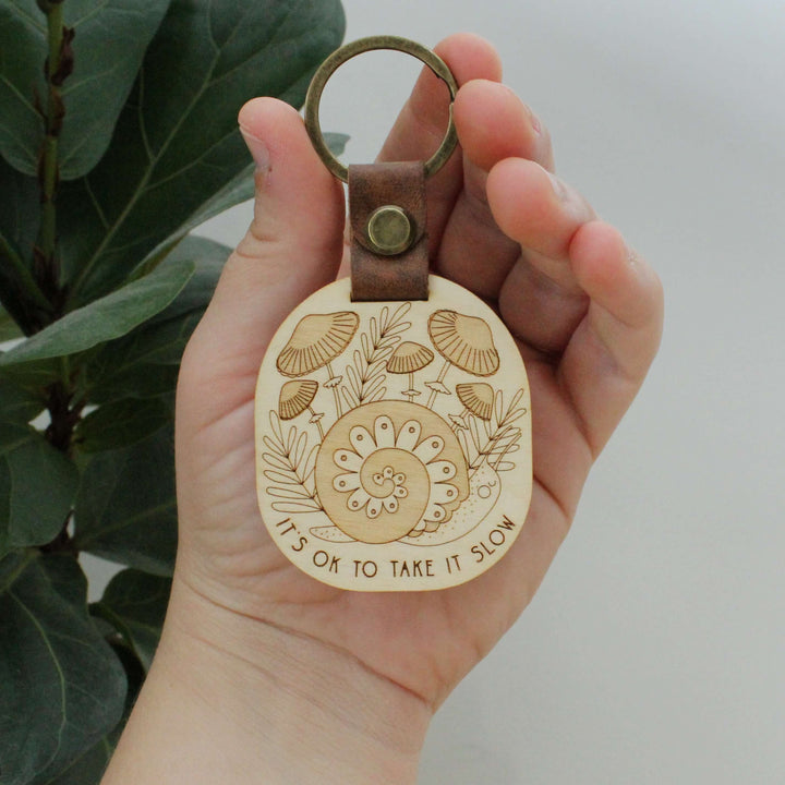 Wood Keychain Forest Snail Nature Lover Gift
