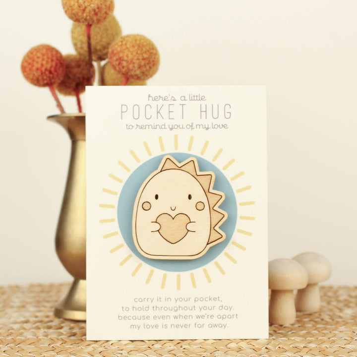 Wooden Dinosaur Pocket Hug "Thinking of You" Gift