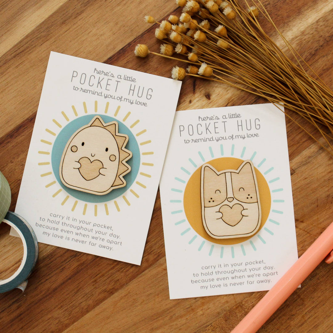 Wooden Dinosaur Pocket Hug "Thinking of You" Gift