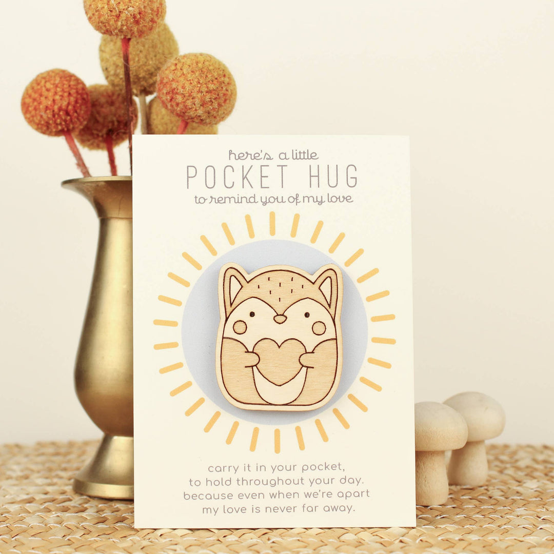 Wooden Fox Pocket Hug "Thinking of You" Gift