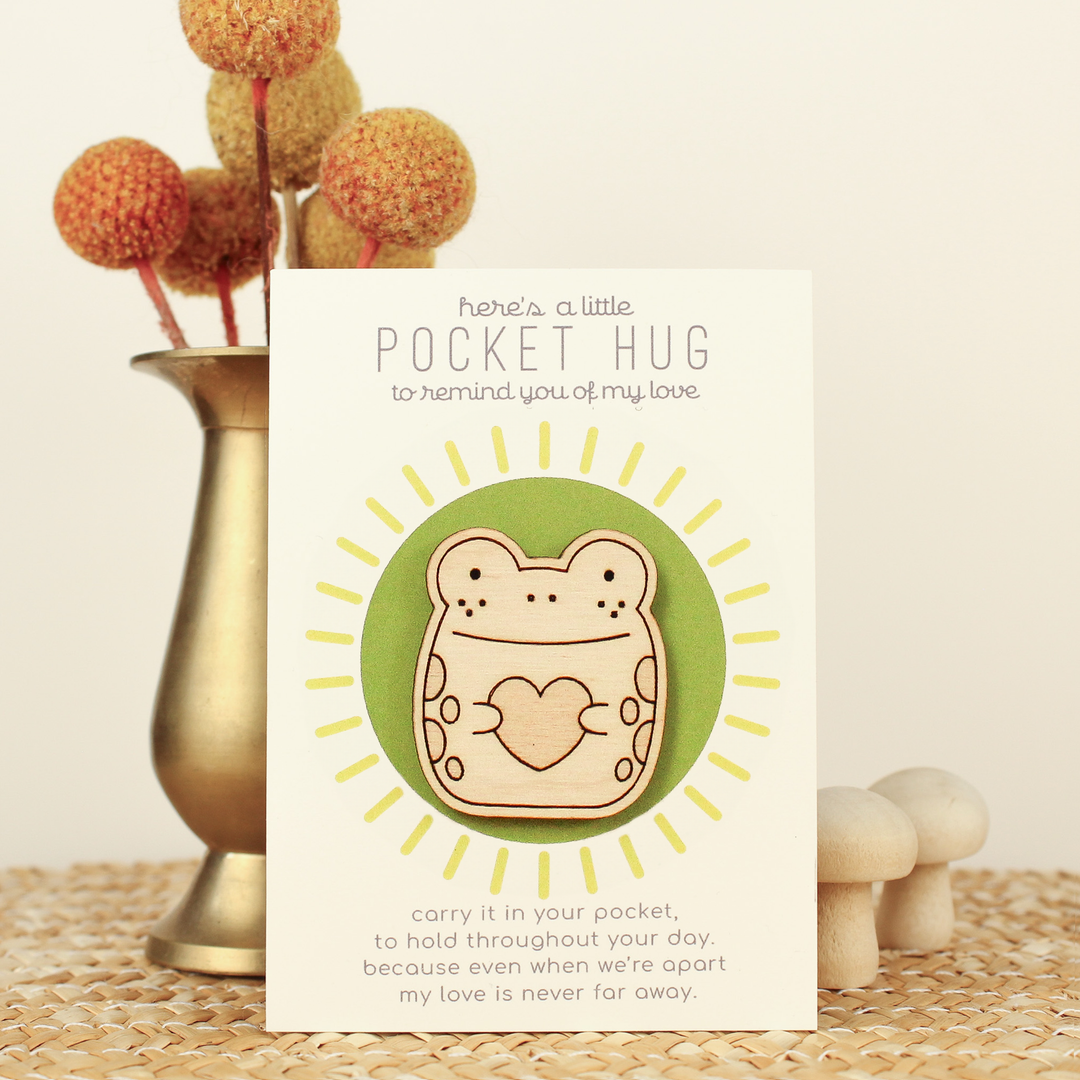 Wooden Frog Pocket Hug Thinking of You Gift