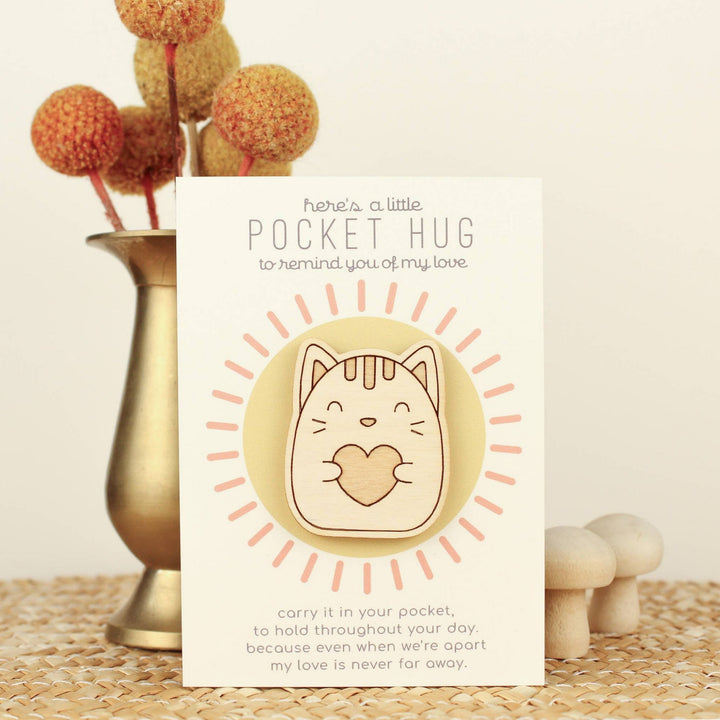 Wooden Pocket Hug Cat Thinking of You Gift