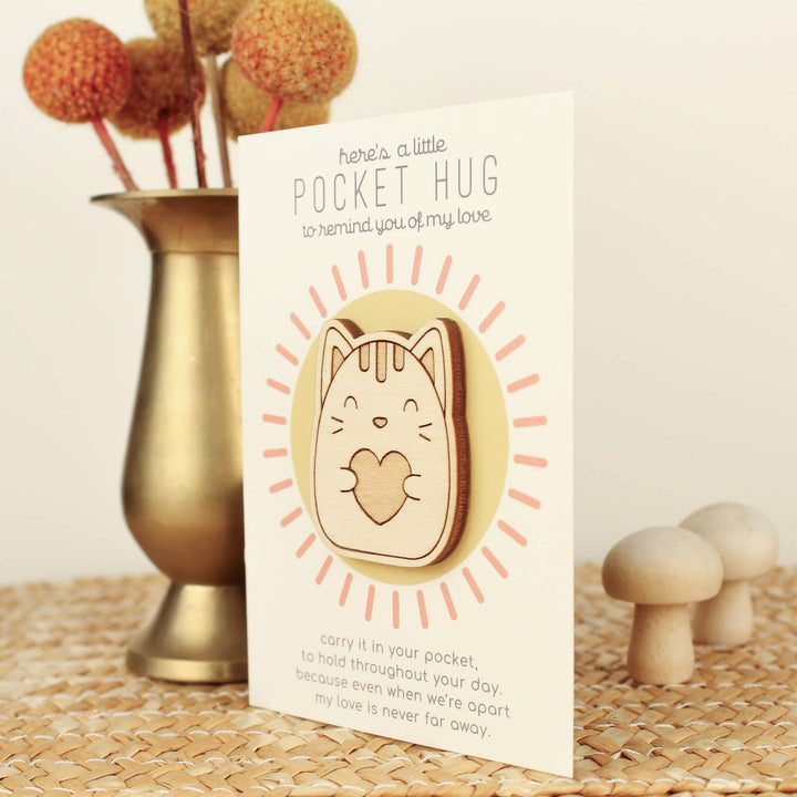 Wooden Pocket Hug Cat Thinking of You Gift