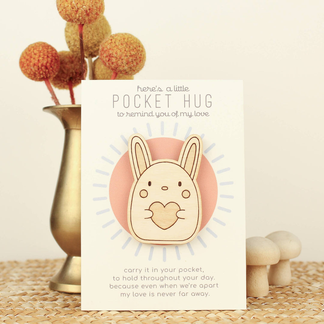 Wooden Rabbit Pocket Hug "Thinking of You" Gift