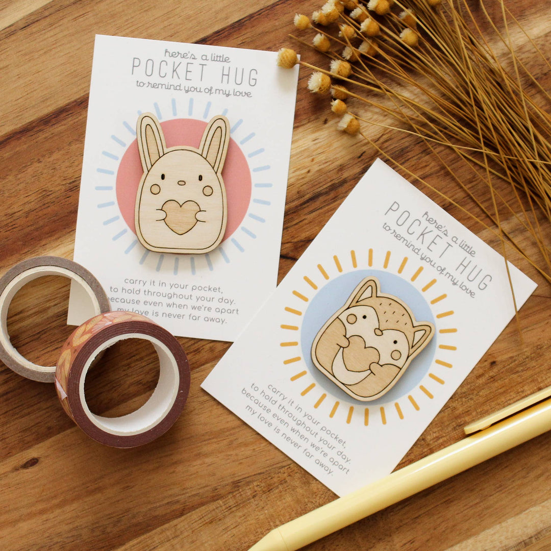 Wooden Rabbit Pocket Hug "Thinking of You" Gift