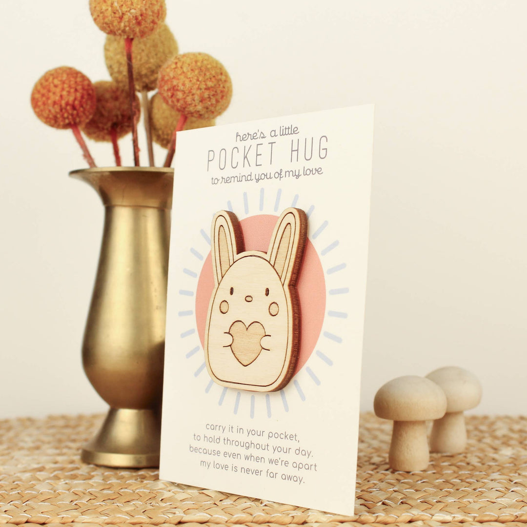 Wooden Rabbit Pocket Hug "Thinking of You" Gift
