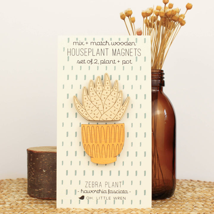 Zebra Plant Wood House Plant Magnets Plant Lover Gift