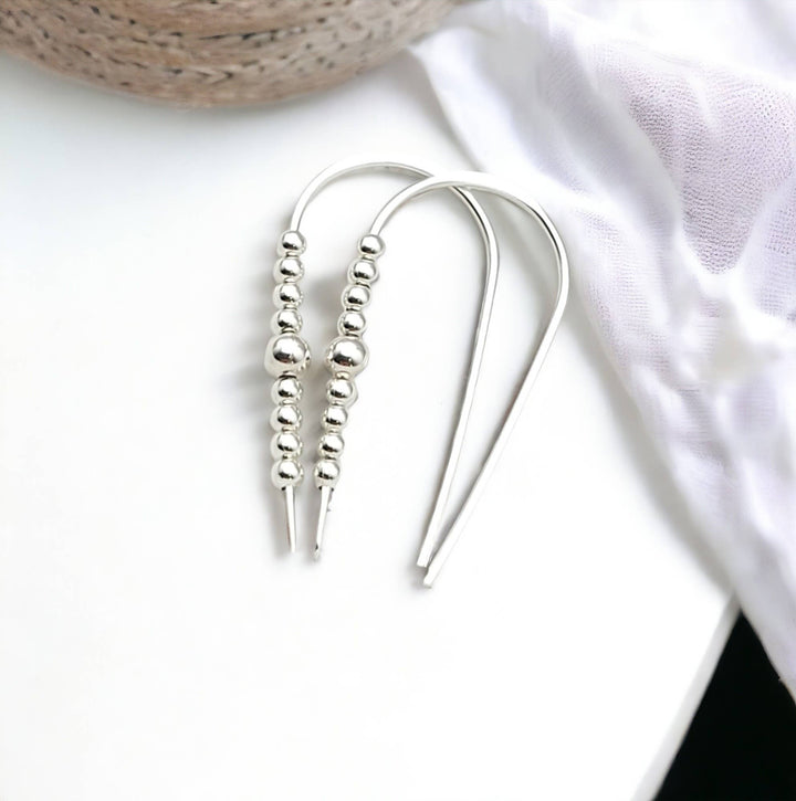 Modern Sterling Silver Beaded Threader Earrings