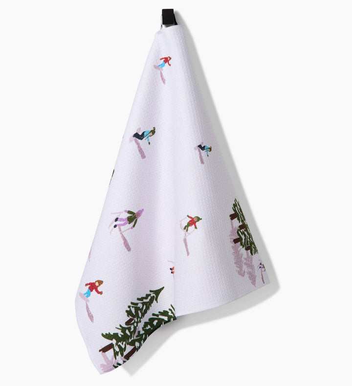 Winter Skiing Trip Tea Towel by Geometry