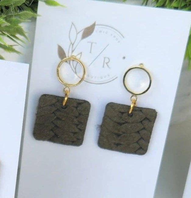 Adele Leather and Gold Mini Dangle Earrings