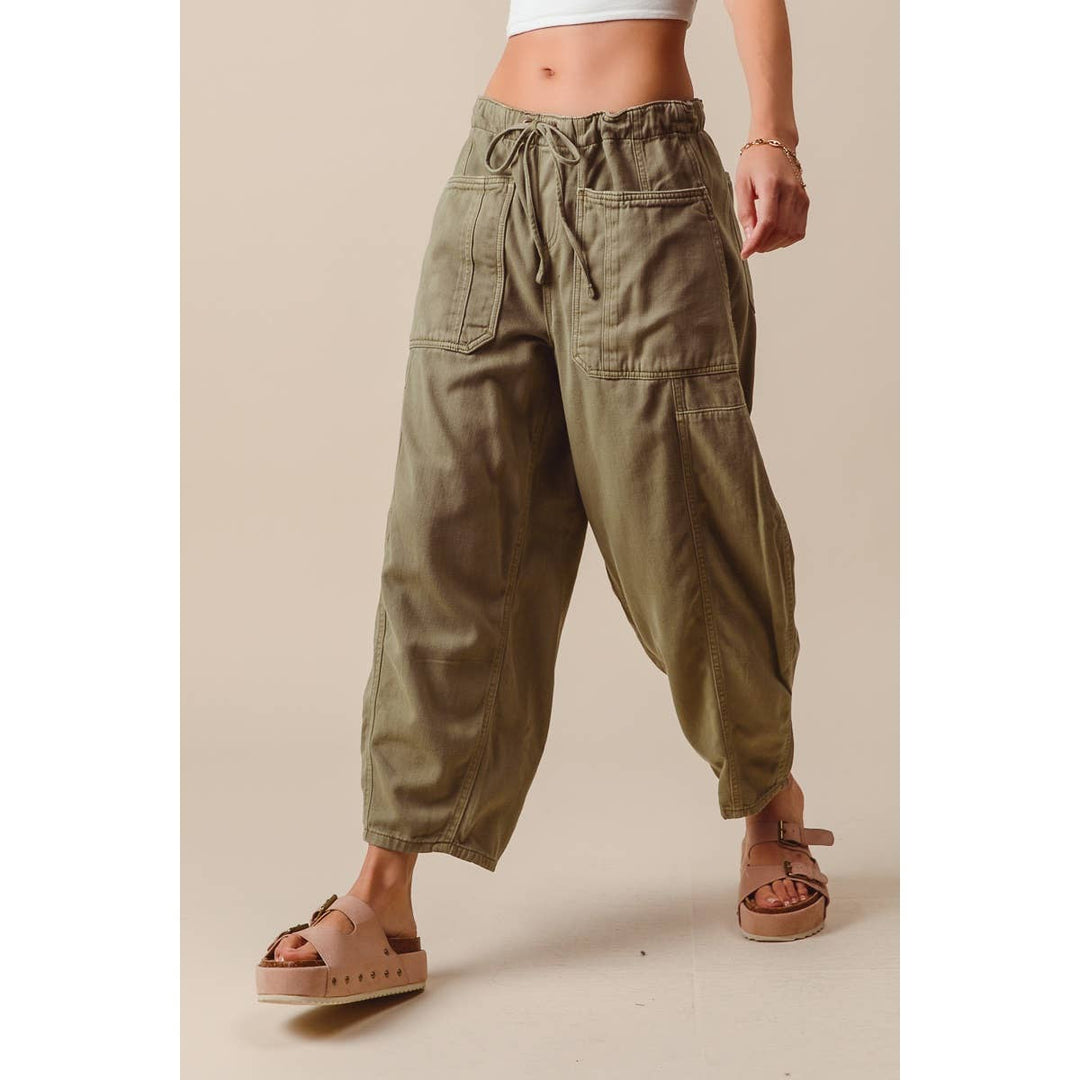 Olive Mid Rise Wide Leg Pant
