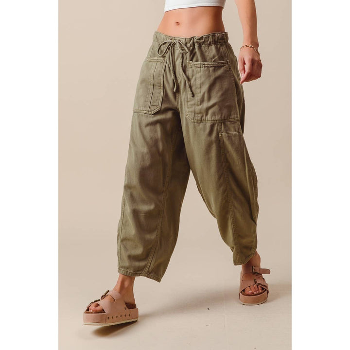 Olive Mid Rise Wide Leg Pant