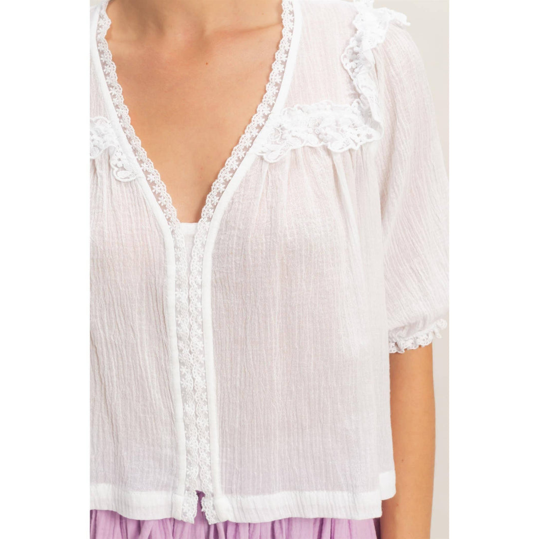 V-Neck Ruffled Lace Top