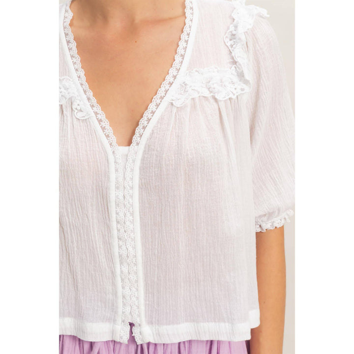 V-Neck Ruffled Lace Top