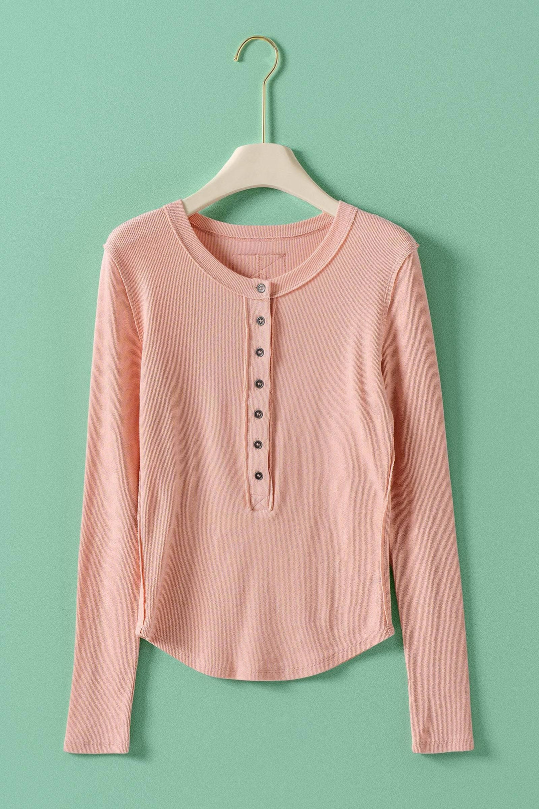 Ribbed Henley Long Sleeve Top - 3 colors