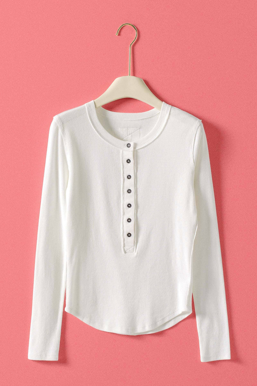 Ribbed Henley Long Sleeve Top - 3 colors
