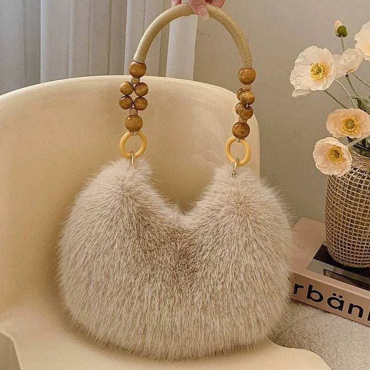 Winter Solid Soft Fluffy Underarm Handbag