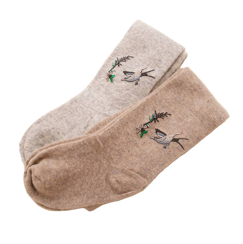 Hummingbird Motif Tan Knee Socks