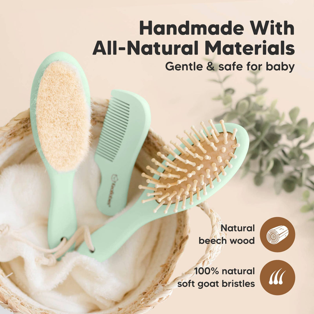 KeaBabies Baby Hair Brush and Comb Set - Sage