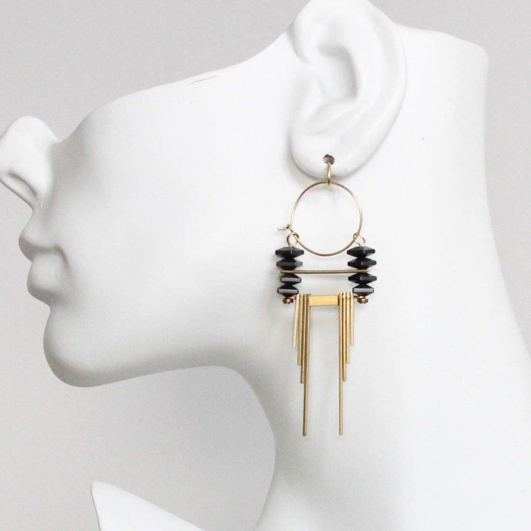 Hematite & Brass Tiered Earring