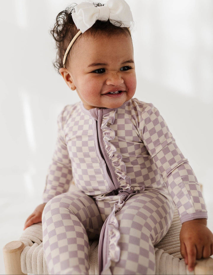 Lavender Checker Bamboo  Footie Romper