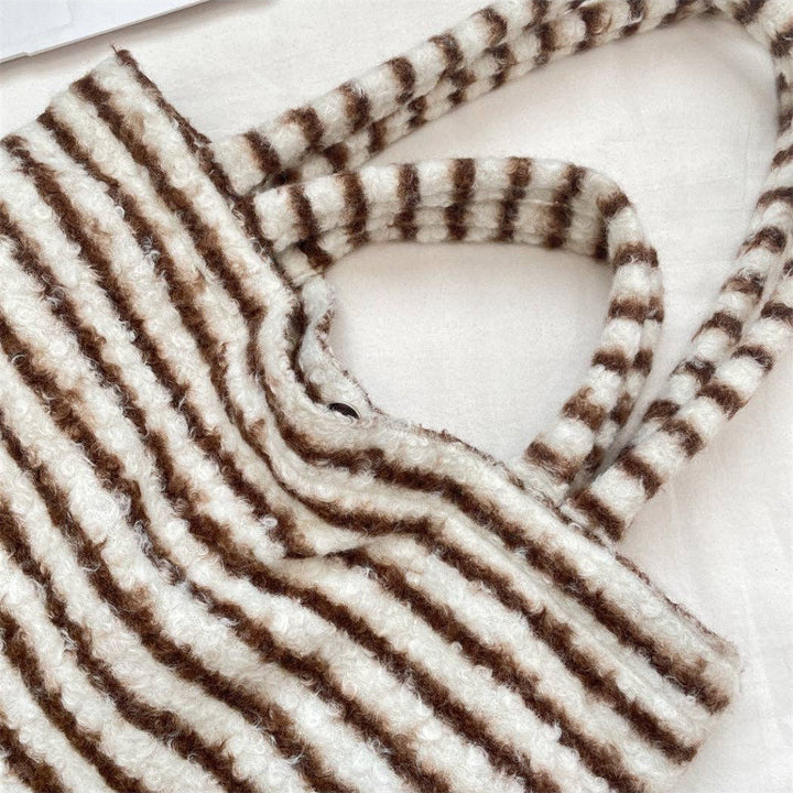 Soft Striped Fuzzy Tote Bag