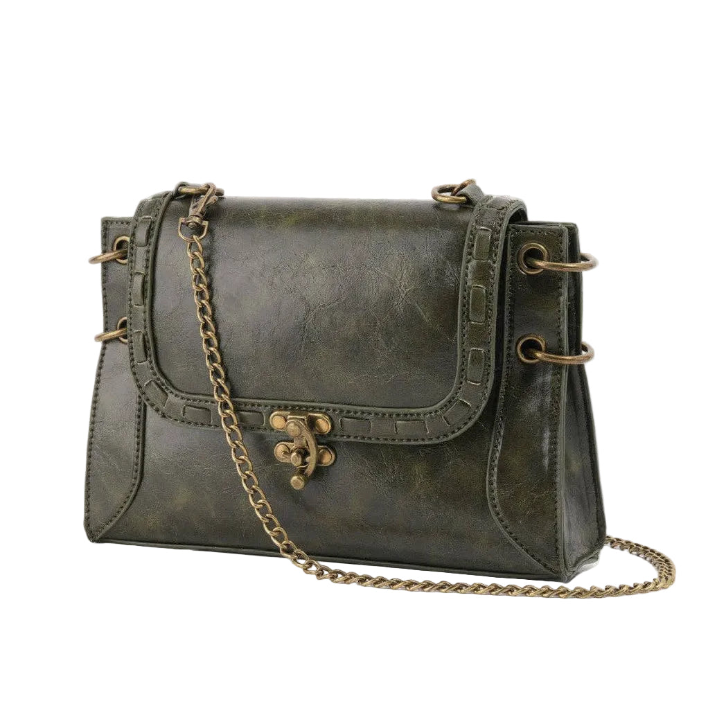 Retro Inspired Antique Green Leather Bag