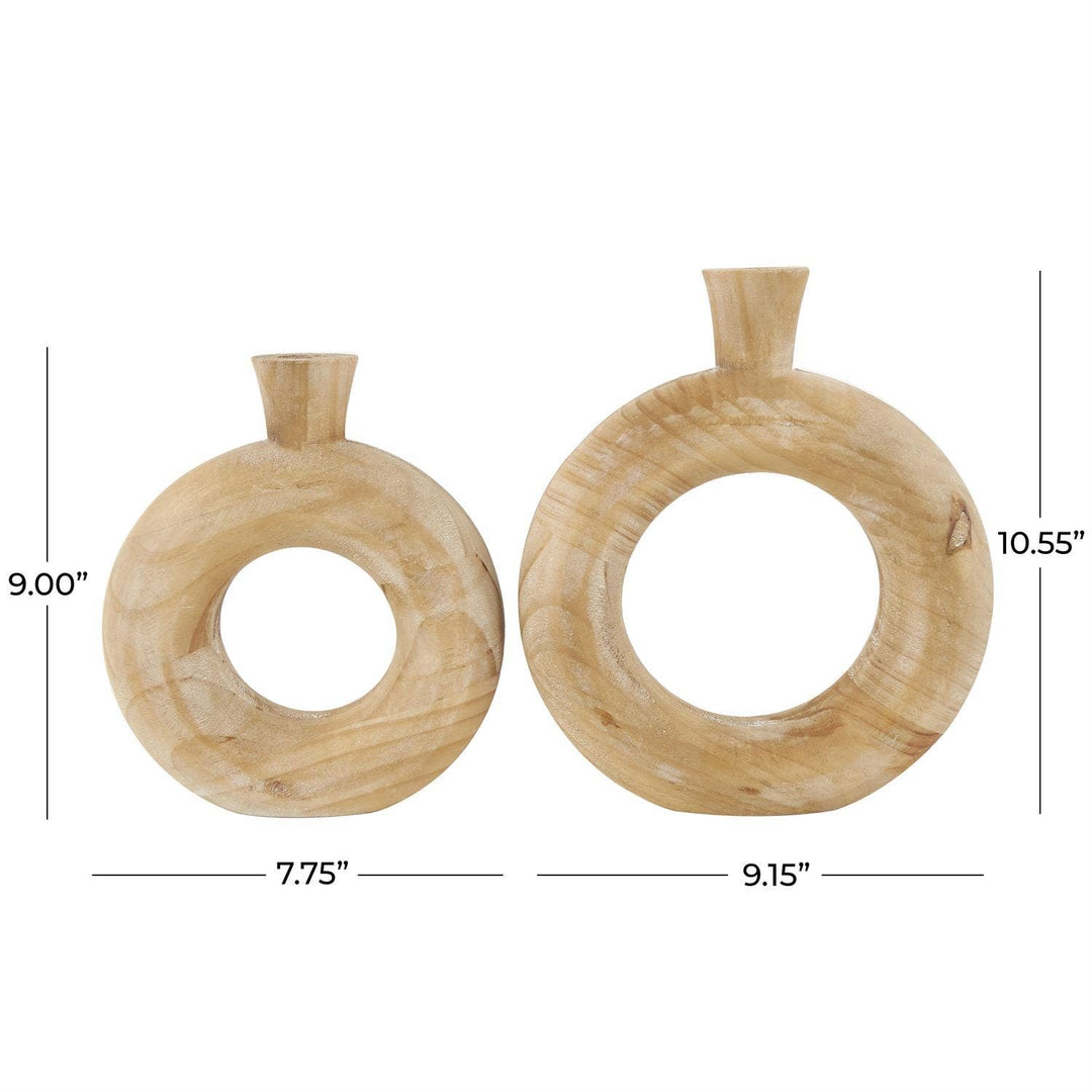 Raw Wood Circular Vase Set