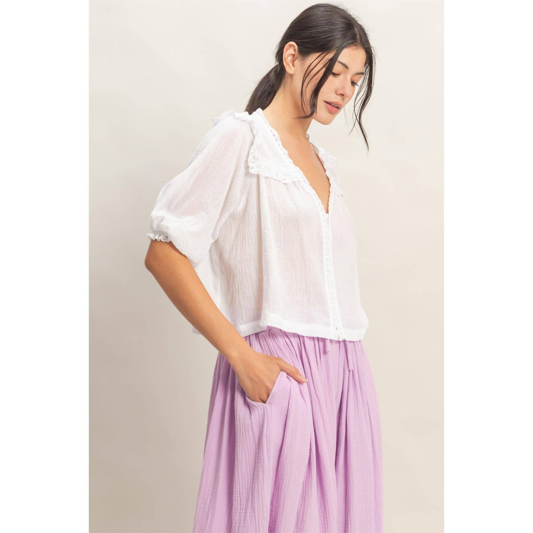 V-Neck Ruffled Lace Top