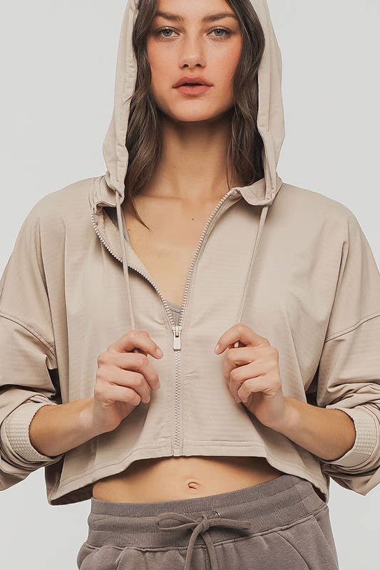Cropped Zip Up Hooded Workout Jacket