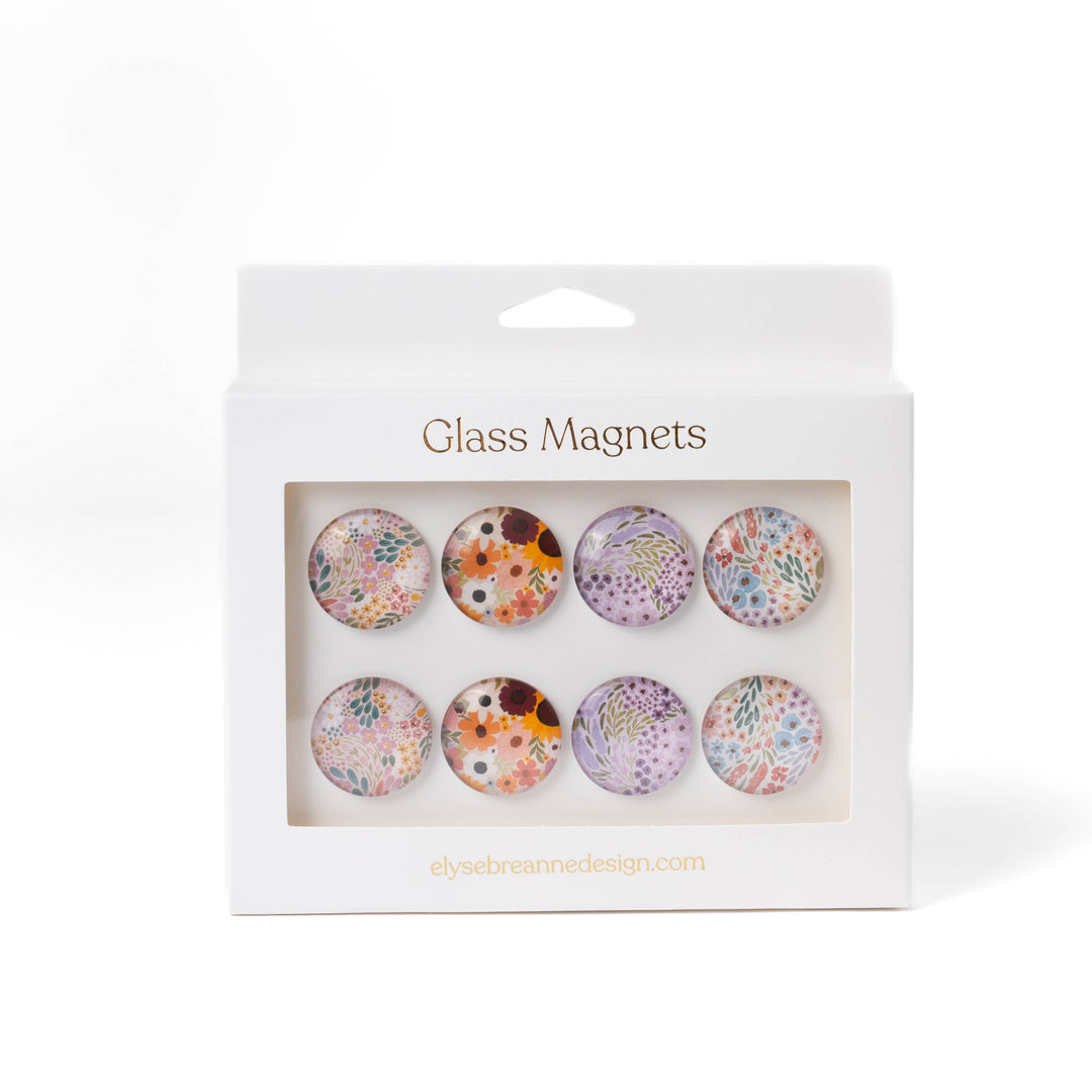 Set of 8 Glass Floral Magnets