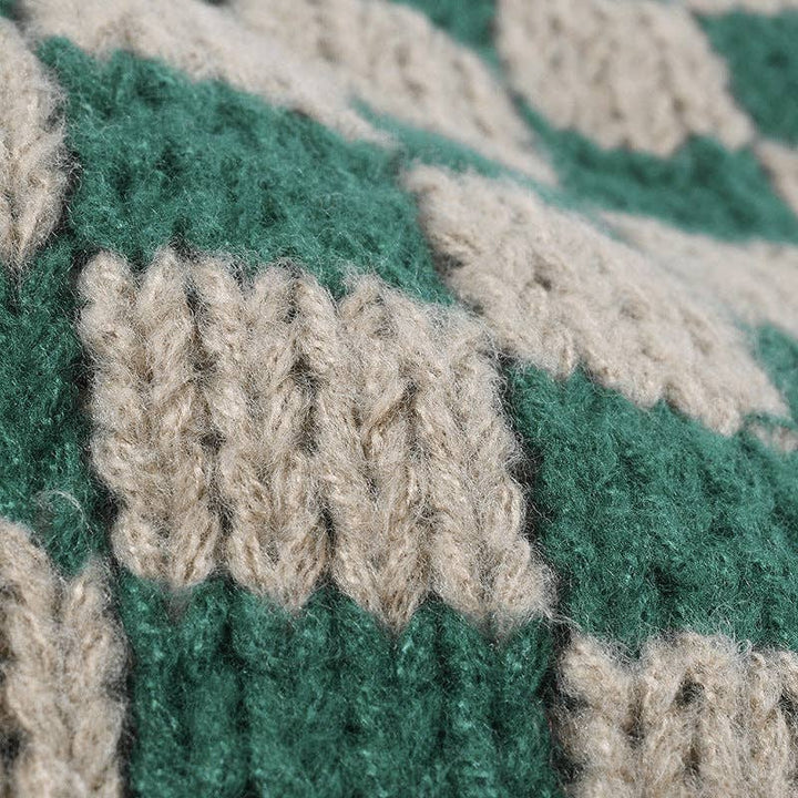 Green Plaid Checkered Warm Knit Beanie