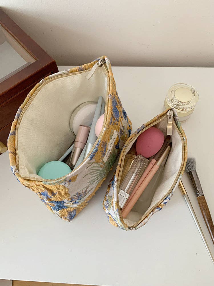 Vintage Floral Embossed Portable Makeup Bag 2 sizes