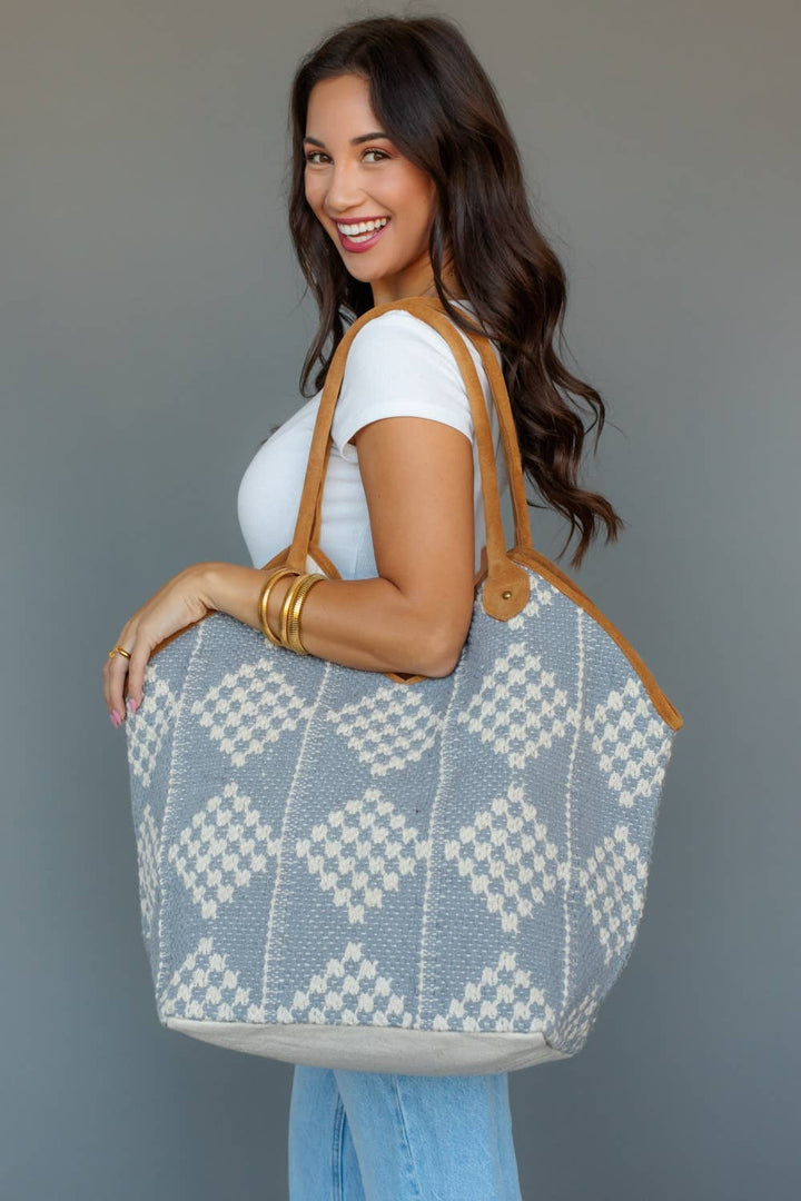 Gray & Cream Diamond Pattern Tote