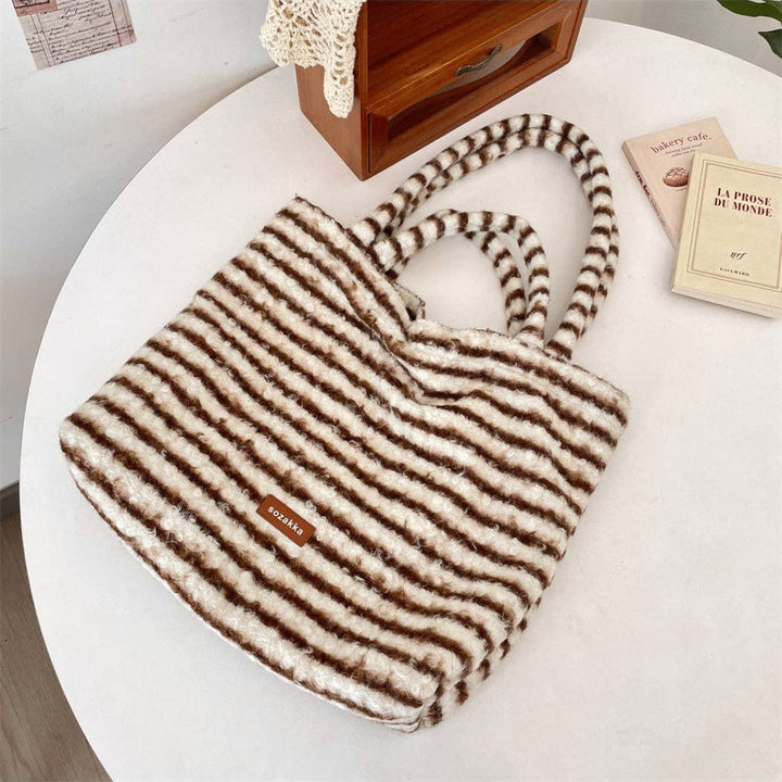 Soft Striped Fuzzy Tote Bag
