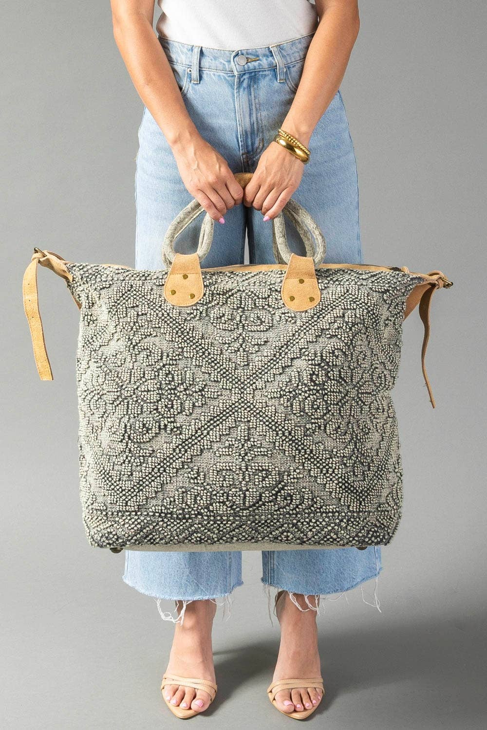 Sage Gray Vintage Inspired Textured Tote
