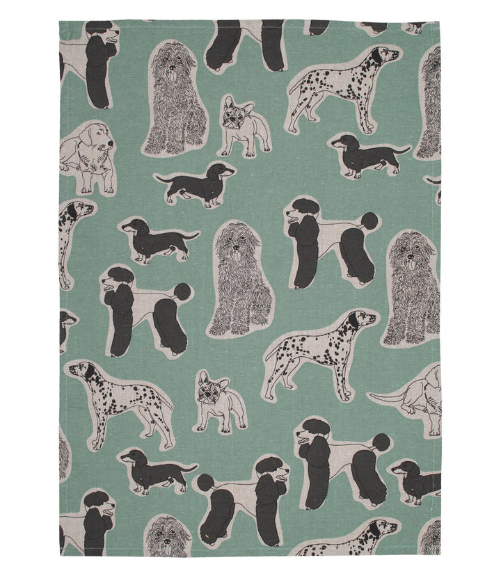 Dog Print Tea Towel Set - Aqua Storm