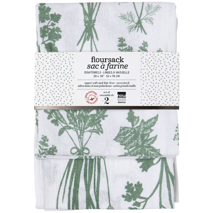 Fresh Herbs Elm Green Floursack Dishtowels - Set of 2